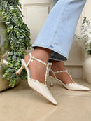 XTI Cream Studded T-Bar Stiletto 145360