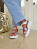 Heavenly Feet Blossom Comfort Metallic Wedged Sandal Silver