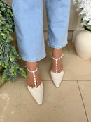 XTI Cream Studded T-Bar Stiletto 145360