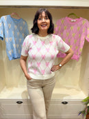 Harriett Heart & Diamond Print Knit Jumper - Cream