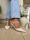 XTI Cream Studded T-Bar Stiletto 145360