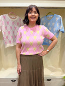 Harriett Heart & Diamond Print Knit Jumper - - Pink