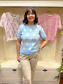 Harriett Heart & Diamond Print Knit Jumper - Blue