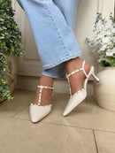 XTI Cream Studded T-Bar Stiletto 145360