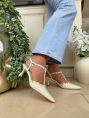 XTI Cream Studded T-Bar Stiletto 145360