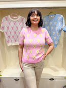 Harriett Heart & Diamond Print Knit Jumper - - Pink