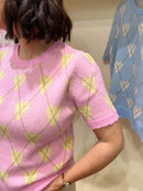 Harriett Heart & Diamond Print Knit Jumper - - Pink