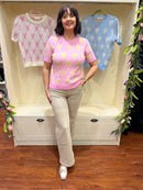 Harriett Heart & Diamond Print Knit Jumper - - Pink