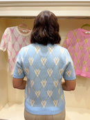 Harriett Heart & Diamond Print Knit Jumper - Blue