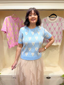 Harriett Heart & Diamond Print Knit Jumper - Blue