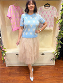 Harriett Heart & Diamond Print Knit Jumper - Blue