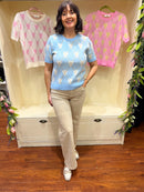 Harriett Heart & Diamond Print Knit Jumper - Blue