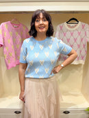 Harriett Heart & Diamond Print Knit Jumper - Blue