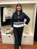 Celine Gold Button & Stripe Knit Jacket  - Black