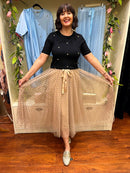 Lucia Tulle Skirt - Taupe with Polka Dots