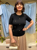 Kira Heart Studded Knit Jumper - Black