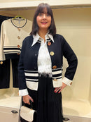 Celine Gold Button & Stripe Knit Jacket  - Black