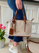 Gionni Stripe Canvas Bag - 11G2868 Tan & Beige