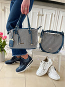 Gionni Stripe Canvas Bag - 11G2868 Navy, Blue & Cream