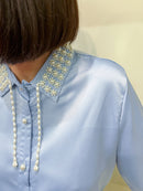 Delphine Pearl Collar Shirt - Powder Blue