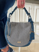 Gionni Stripe Canvas Shoulder Bag - 11G2867 Navy, Blue & Cream