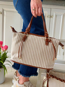 Gionni Stripe Canvas Bag - 11G2868 Tan & Beige