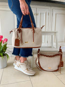Gionni Stripe Canvas Bag - 11G2868 Tan & Beige