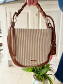 Gionni Stripe Canvas Shoulder Bag - 11G2867 Tan & Beige