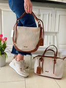 Gionni Stripe Canvas Shoulder Bag - 11G2867 Tan & Beige