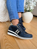 Redz Navy Wedge Silver Stripe Trainers - 6G242-07B