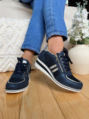 Redz Navy Wedge Silver Stripe Trainers - 6G242-07B