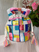Elsie Sequin & Bead Cotton Pouch Bag - Rainbow
