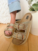XTI Gold Woven Platform Slider Sandal 145072