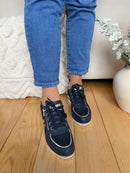 Redz Navy Wedge Silver Stripe Trainers - 6G242-07B