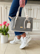 Gionni Stripe Canvas Bag - 11G2868 White & Black