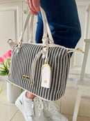 Gionni Stripe Canvas Bag - 11G2868 White & Black