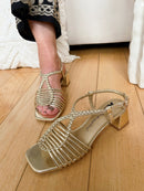 XTI Gold Metallic Braided Strap Sandal 145433