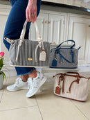 Gionni Stripe Canvas Bag - 11G2868 White & Black