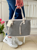 Gionni Stripe Canvas Bag - 11G2868 White & Black
