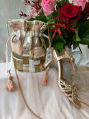 Elsie Sequin & Bead Cotton Pouch Bag - Gold, Rose & Blush