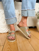 XTI Gold Woven Platform Slider Sandal 145072