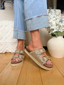 XTI Gold Woven Platform Slider Sandal 145072