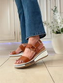 Redz Gold Buckle Wedge Sandals - Tan CF21202