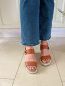 Redz Gold Buckle Wedge Sandals - Tan CF21202