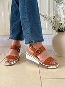 Redz Gold Buckle Wedge Sandals - Tan CF21202