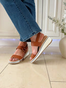 Redz Gold Buckle Wedge Sandals - Tan CF21202