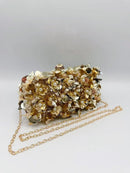 Alice Pearl & Sequin Flower Applique Clutch Bag - Gold