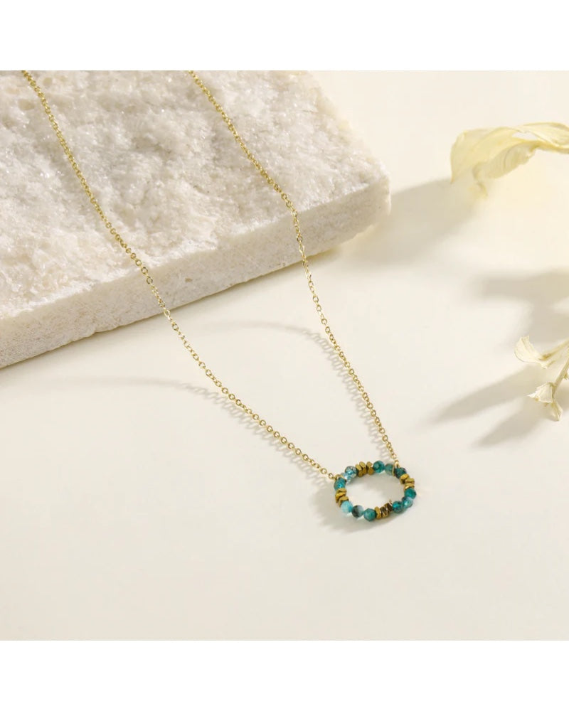 Nera Beaded Circle Necklace - Turquoise & Gold