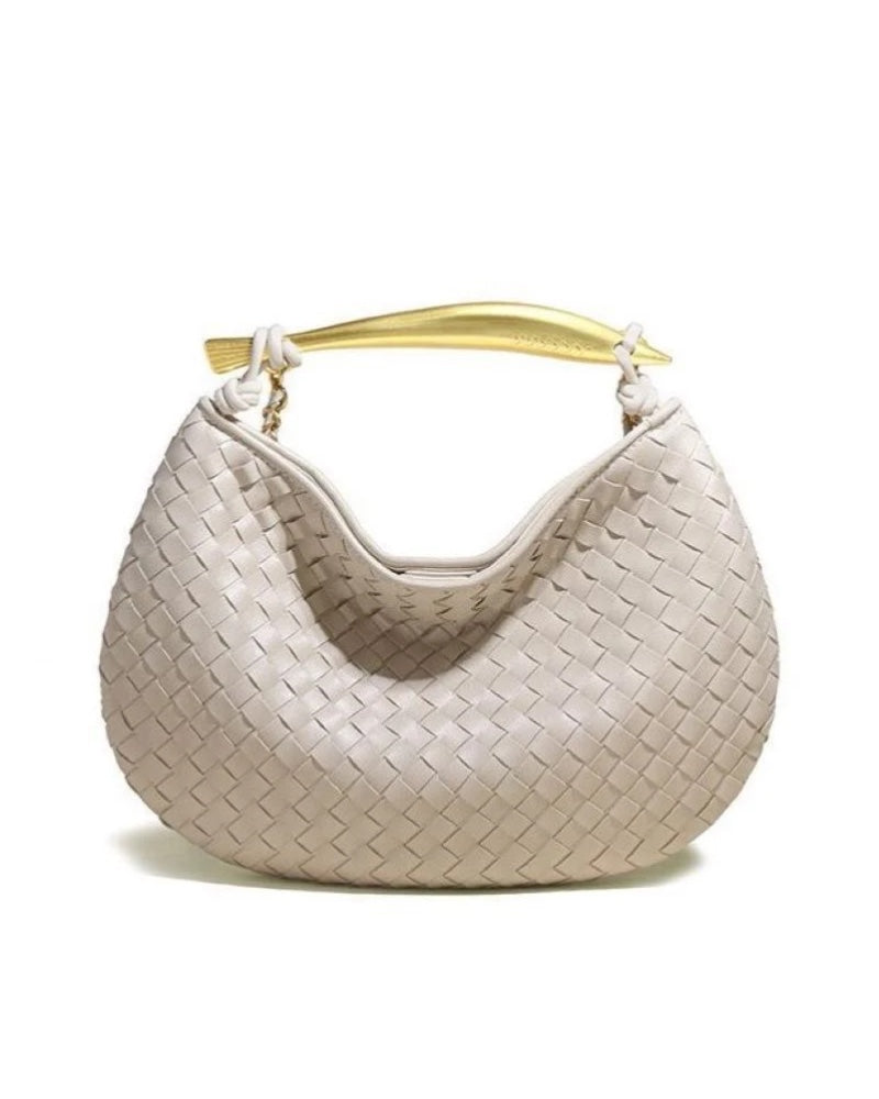 Uma Woven Gold Handle Bag - Cream