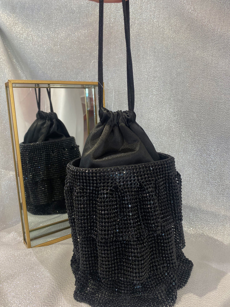 Ila Ruffle Crystal Bag - Black